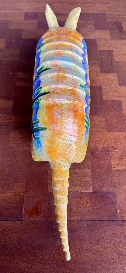 Escultura Armadillo Madera Al Óleo Estilo Antiguo 100% Nueva Oleo