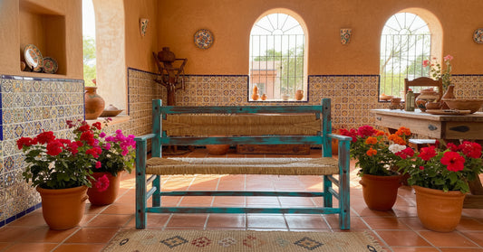 Banca Artesanal Vintage Tejida 3 Personas Estilo Antiguo