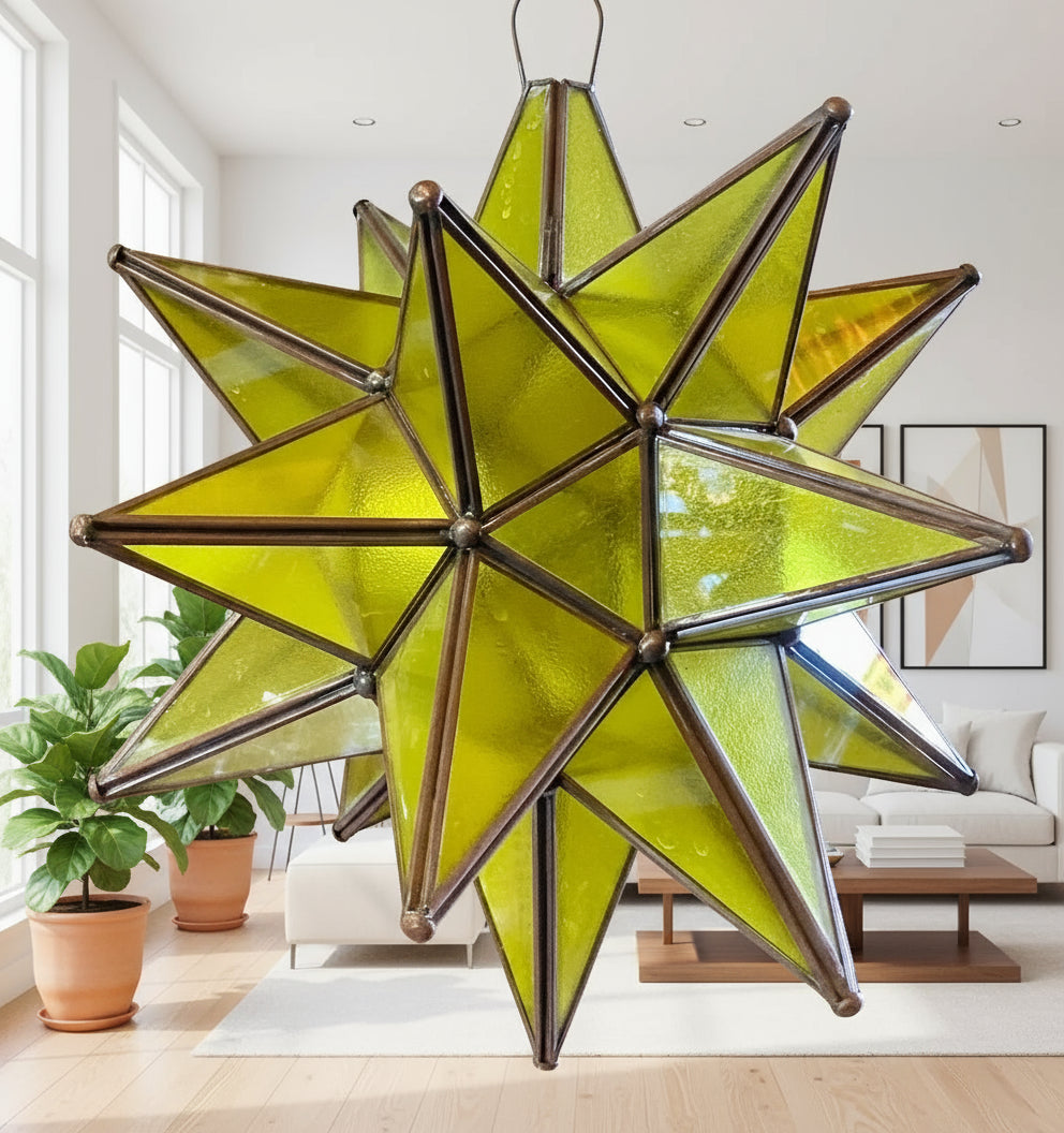 Lámpara De Techo Artesanal Estrella Metal Y Cristal (Reacondicionado)