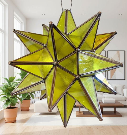 Lámpara De Techo Artesanal Estrella Metal Y Cristal (Reacondicionado)