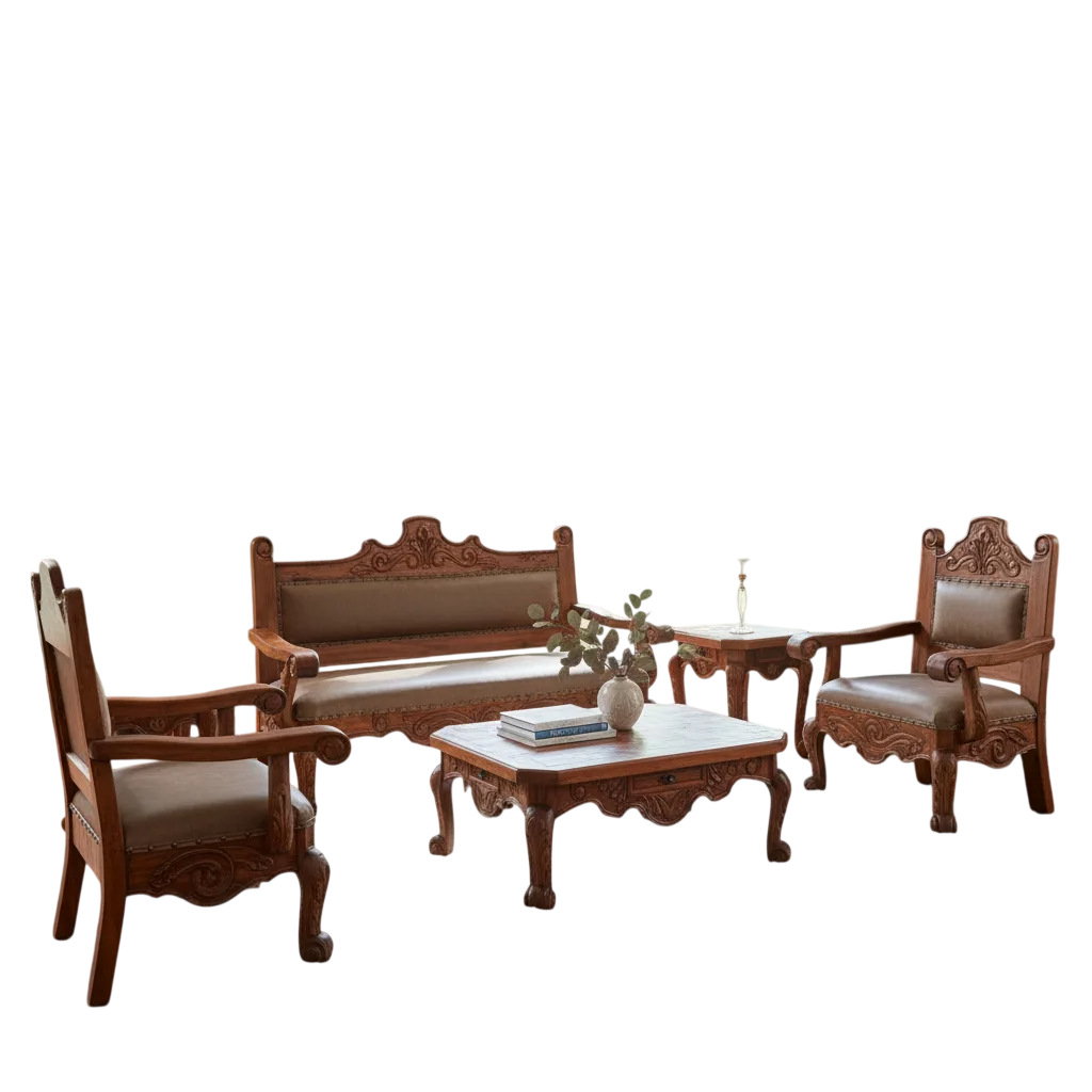 Sala De Madera De Mezquite Labrada Piel Conquista 100% Nueva Marrón