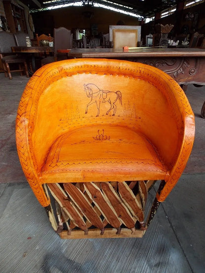 Hermoso Comedor De Equipales Pirograbados Estilo Antiguo.