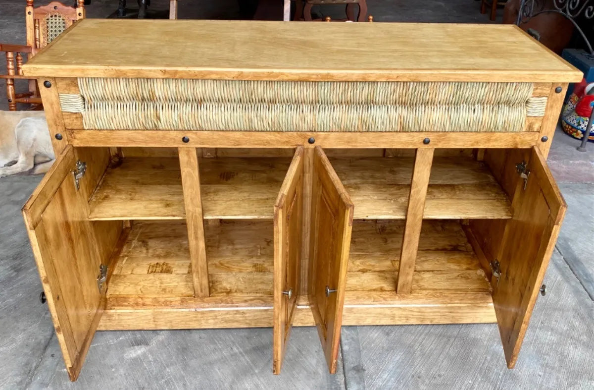 Bufetera Artesanal Madera Sustentable Y Tule. Estilo Antiguo