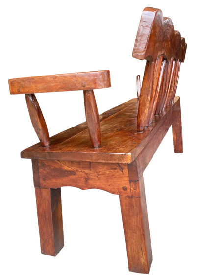 Antigua Y Original Banca Madera De Mezquite Labrada A Mano