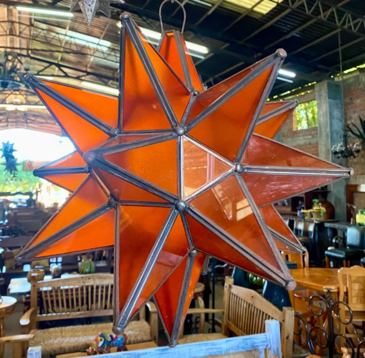 Lámpara Artesanal Estrella Metal Y Cristal Estilo Antiguo.