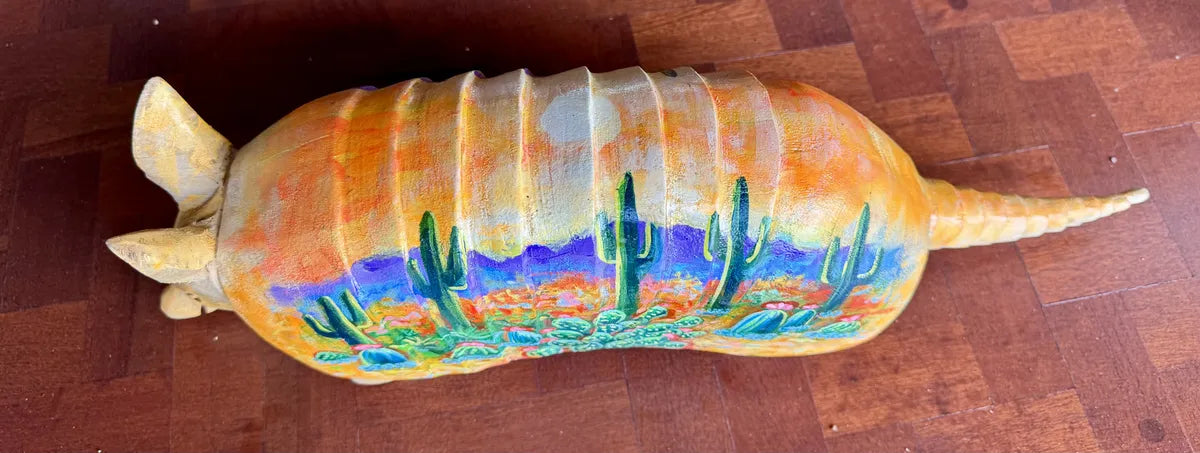 Escultura Armadillo Madera Al Óleo Estilo Antiguo 100% Nueva Oleo