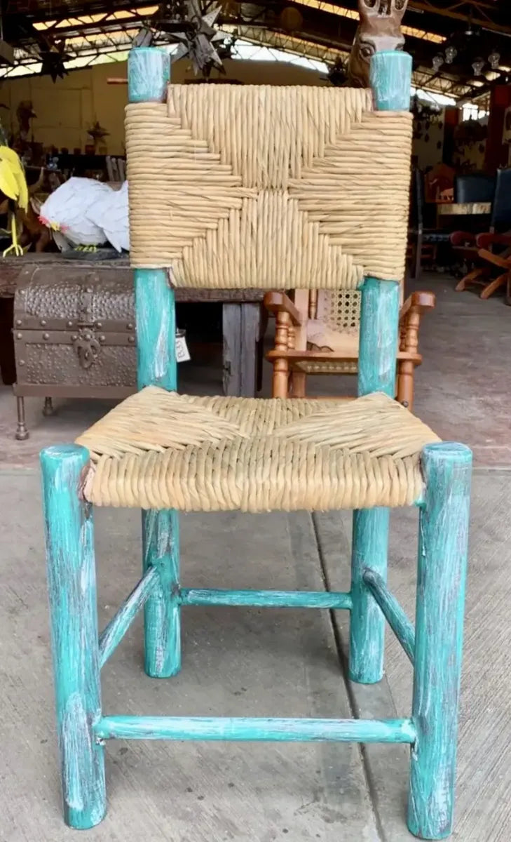 Silla Artesanal Madera Y Tule Sustentable Estilo Vintage