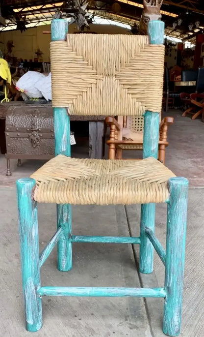 Silla Artesanal Madera Y Tule Sustentable Estilo Vintage