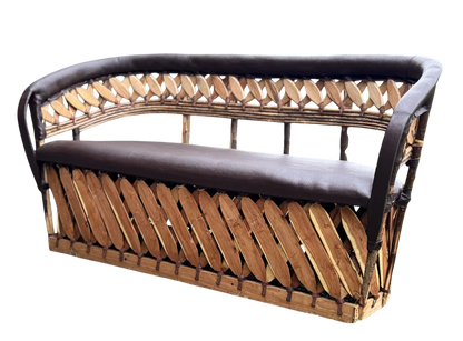 Sillon Love Seat 3 Personas Estilo Equipal Antiguo Estacas. Chocolate Piel
