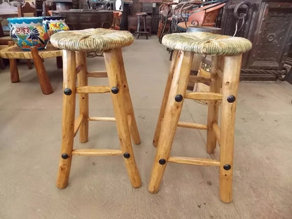 Bancos Artesanales Tejidos Con Tule. Estilo Antiguo. 2 Piezas