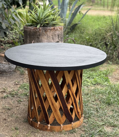 Mesa Artesanal Negra De Comedor Estilo Equipal Antiguo.