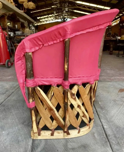 Sillón Love Seat Para 2 Personas Equipal Rosa Madera Piel