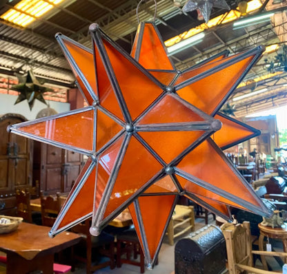 Lámpara Artesanal Estrella Metal Y Cristal Estilo Antiguo.
