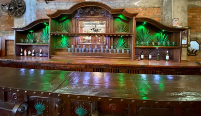 Exclusive Bar Counter Made of Antique Wood and Wrought Iron