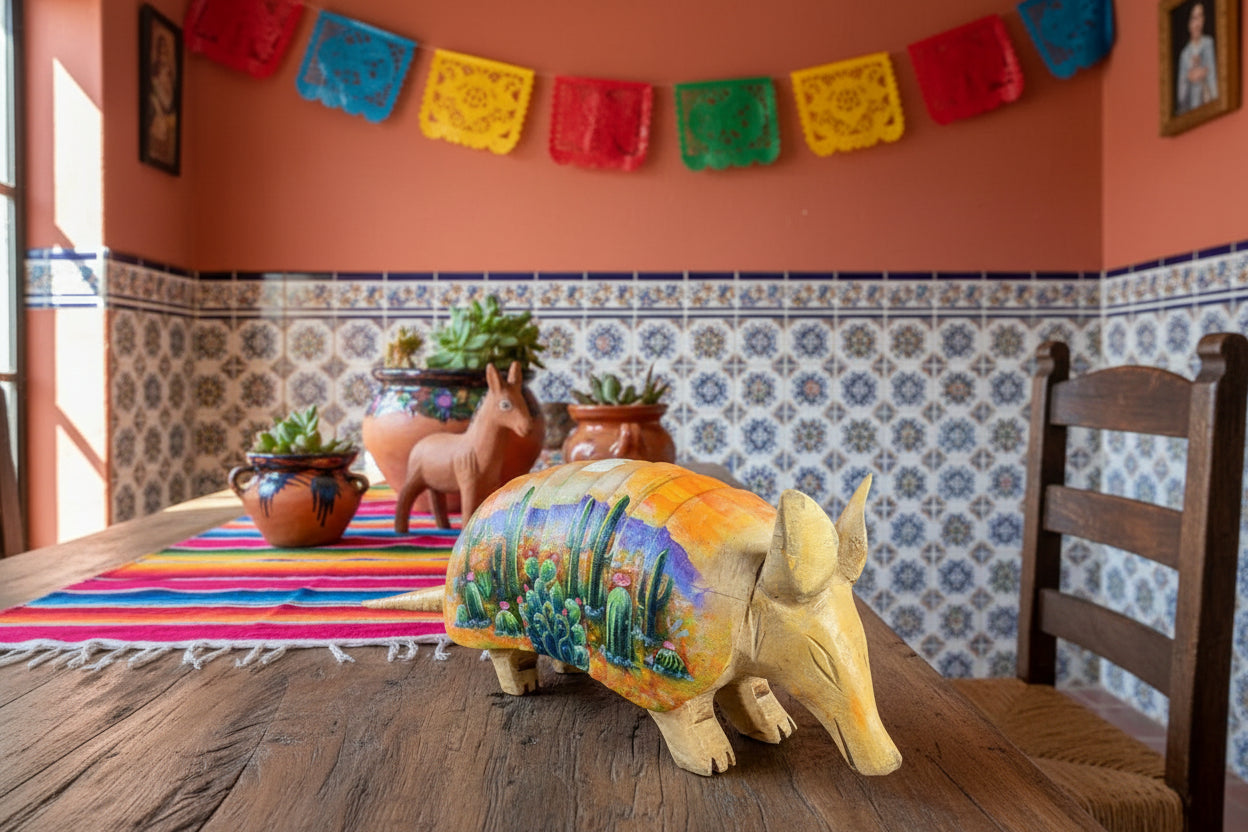 Escultura Armadillo Madera Al Óleo Estilo Antiguo 100% Nueva Oleo