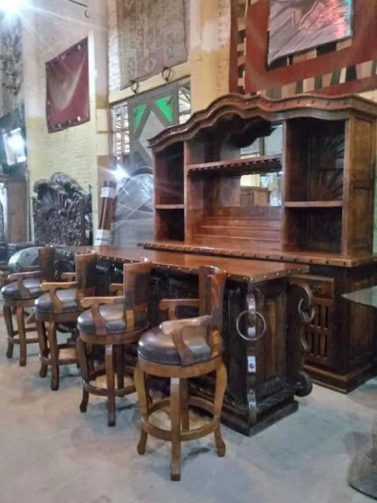 Barra Cantina De Madera Antigua De Mezquite Y Hierro Forjado