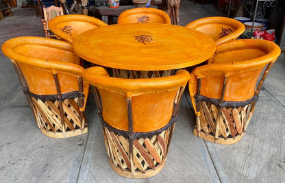 Equipal Dining Room 6 Chairs Aztec Pyrography Antique Style.