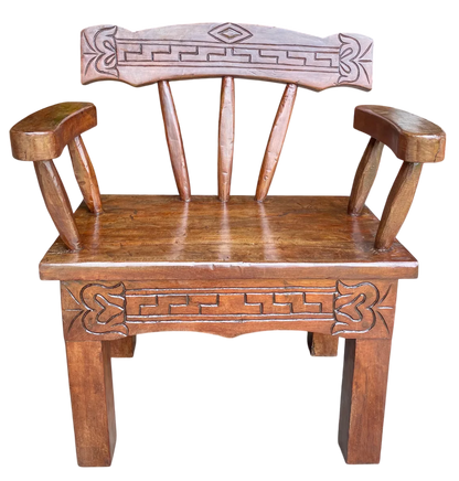 Antique and Original Hand-Carved Mesquite Wood Bench