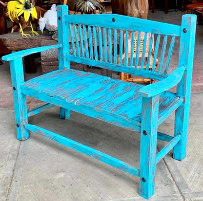 Banca En Madera Sustentable para 2 Personas Turquesa Vintage Turqueza Vintage