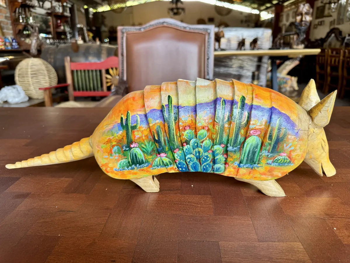 Escultura Armadillo Madera Al Óleo Estilo Antiguo 100% Nueva Oleo