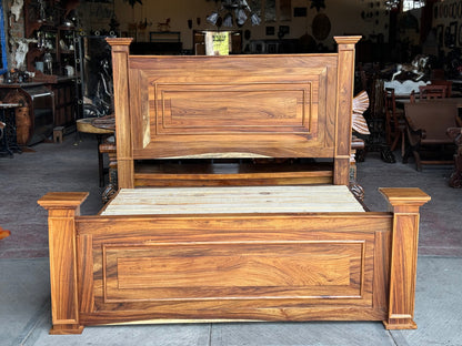 Cama Artesanal De Madera Parota Estilo Antiguo Hacienda King