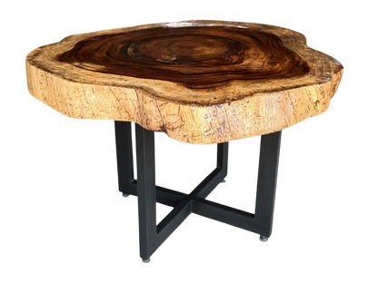 Mesa Comedor Redonda 4 Personas Rodaja Parota Estilo Antiguo
