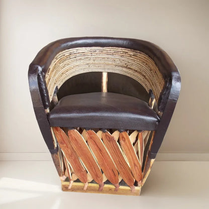 Equipal Wooden Leather Chair, Traditional Antique Style.
