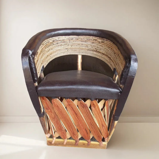 Equipal Wooden Leather Chair, Traditional Antique Style.