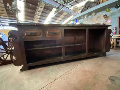 Barra Cantina De Madera Antigua De Mezquite Y Hierro Forjado