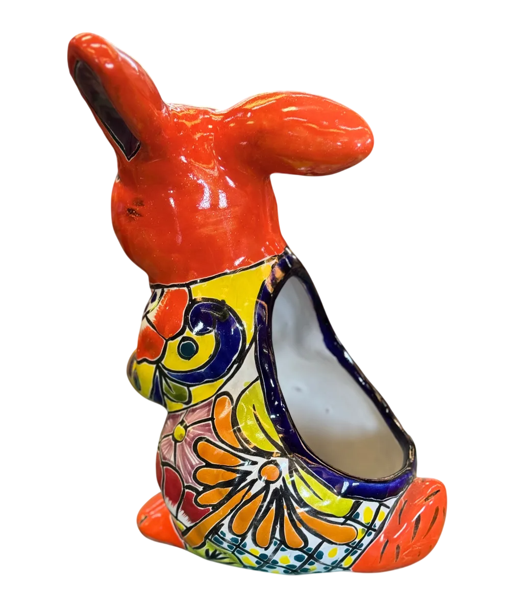 Exclusiva Maceta De Conejo En Fina Talavera. Estilo Antiguo Talaveriado Conejo