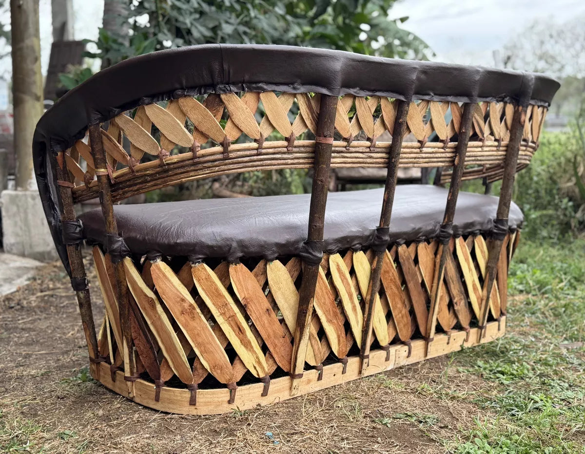 Sillon Love Seat 3 Personas Estilo Equipal Antiguo Estacas.