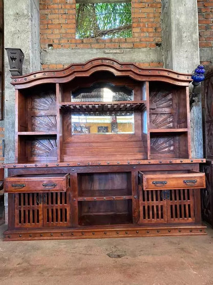 Barra Cantina De Madera Antigua De Mezquite Y Hierro Forjado