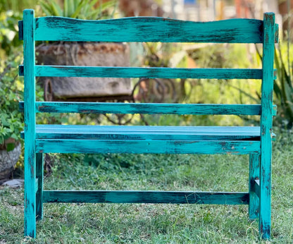 Silla Banca Artesanal 2 Personas Antiguo Turquesa Vintage