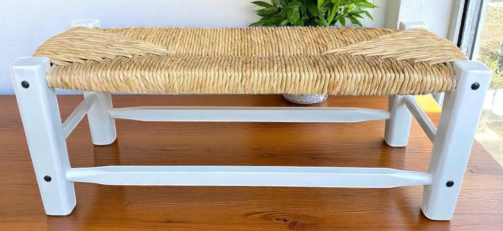 White Handmade Bench Wrought Iron Tule Wood Antique Style 80cm