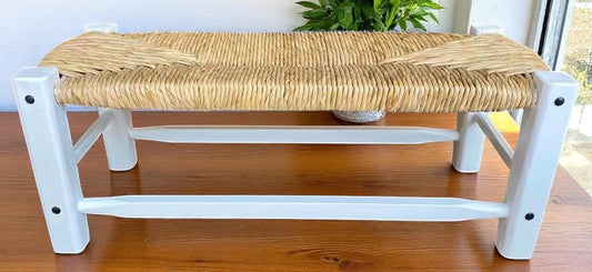 White Handmade Bench Wrought Iron Tule Wood Antique Style 80cm