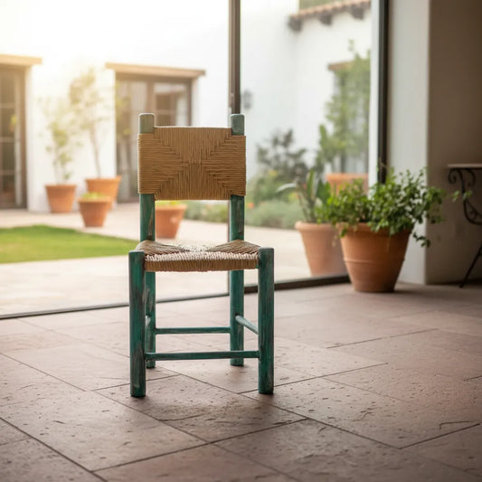 Silla Artesanal Madera Y Tule Sustentable Estilo Vintage