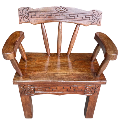 Antique and Original Hand-Carved Mesquite Wood Bench