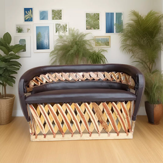 Equipal Double Love Seat Armchair with Vintage Style Fanny Pack