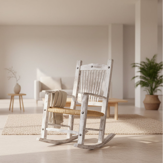 Silla Artesanal Mecedora Blanca Sustentable Estilo Vintage