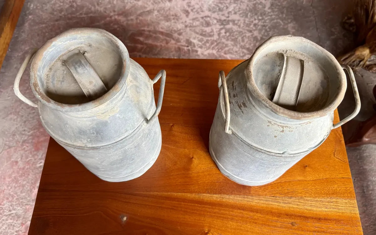 Antiguos Y Originales Botes Lecheros Con Tapa. 2 Piezas