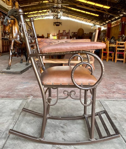 Silla Mecedora De Hierro Forjado Y Madera Estilo Antiguo