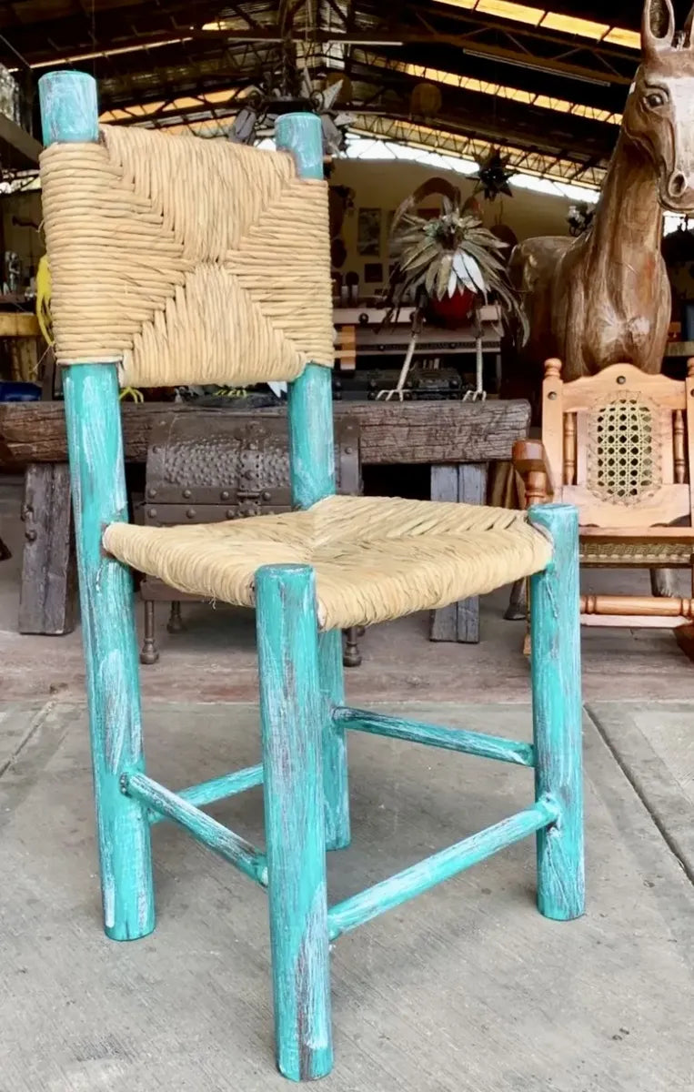 Silla Artesanal Madera Y Tule Sustentable Estilo Vintage