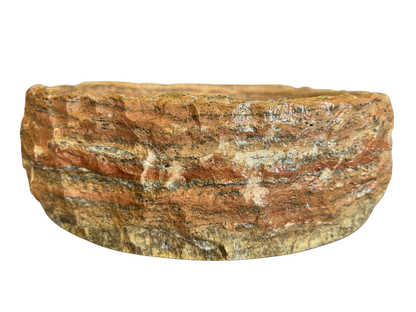 Round countertop sink in fine antique-style marble. 