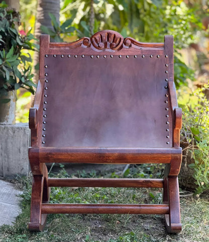 Silla Mecedora Miguelito Piel Mezquite Estilo Antiguo.