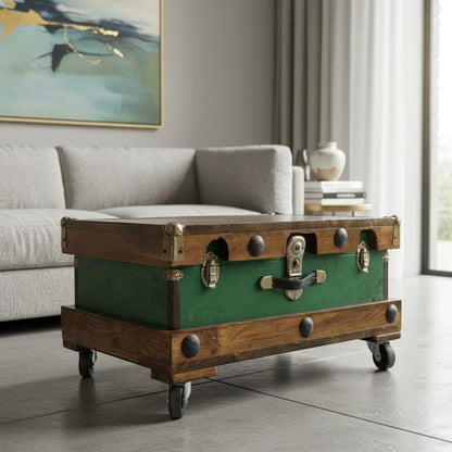 Mesa De Centro Con Baul Petaca Velis Antiguo Verde Claro