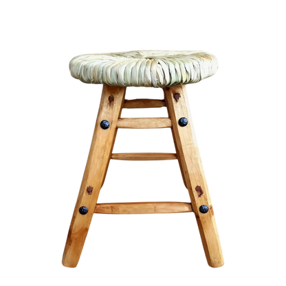 Par De Banco Artesanal. Madera Y Tejido Con Tule Estilo Antiguo.