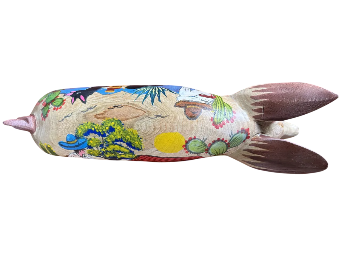 Antigua Escultura Cerdo Puerco Decorado Al Óleo. Oleo