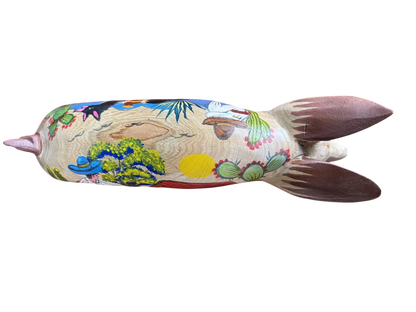 Antigua Escultura Cerdo Puerco Decorado Al Óleo. Oleo