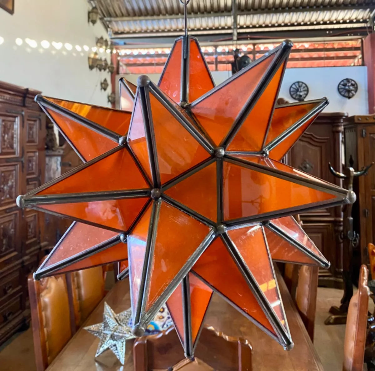 Lámpara Artesanal Estrella Metal Y Cristal Estilo Antiguo.