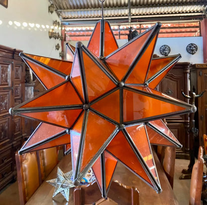 Lámpara Artesanal Estrella Metal Y Cristal Estilo Antiguo.